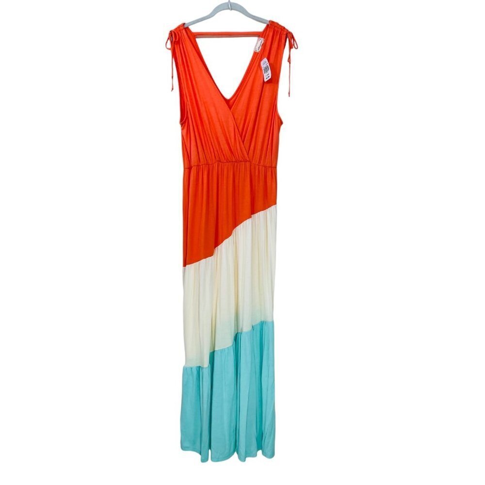 NEW Cloth and Portrait Size XL Tri Tone Knit Multi Maxi Dress Summer Orange NWT